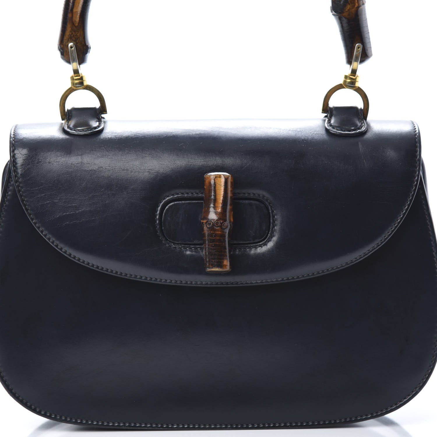 Gucci Calfskin Bamboo Top Handle Bag Navy 7 of 16