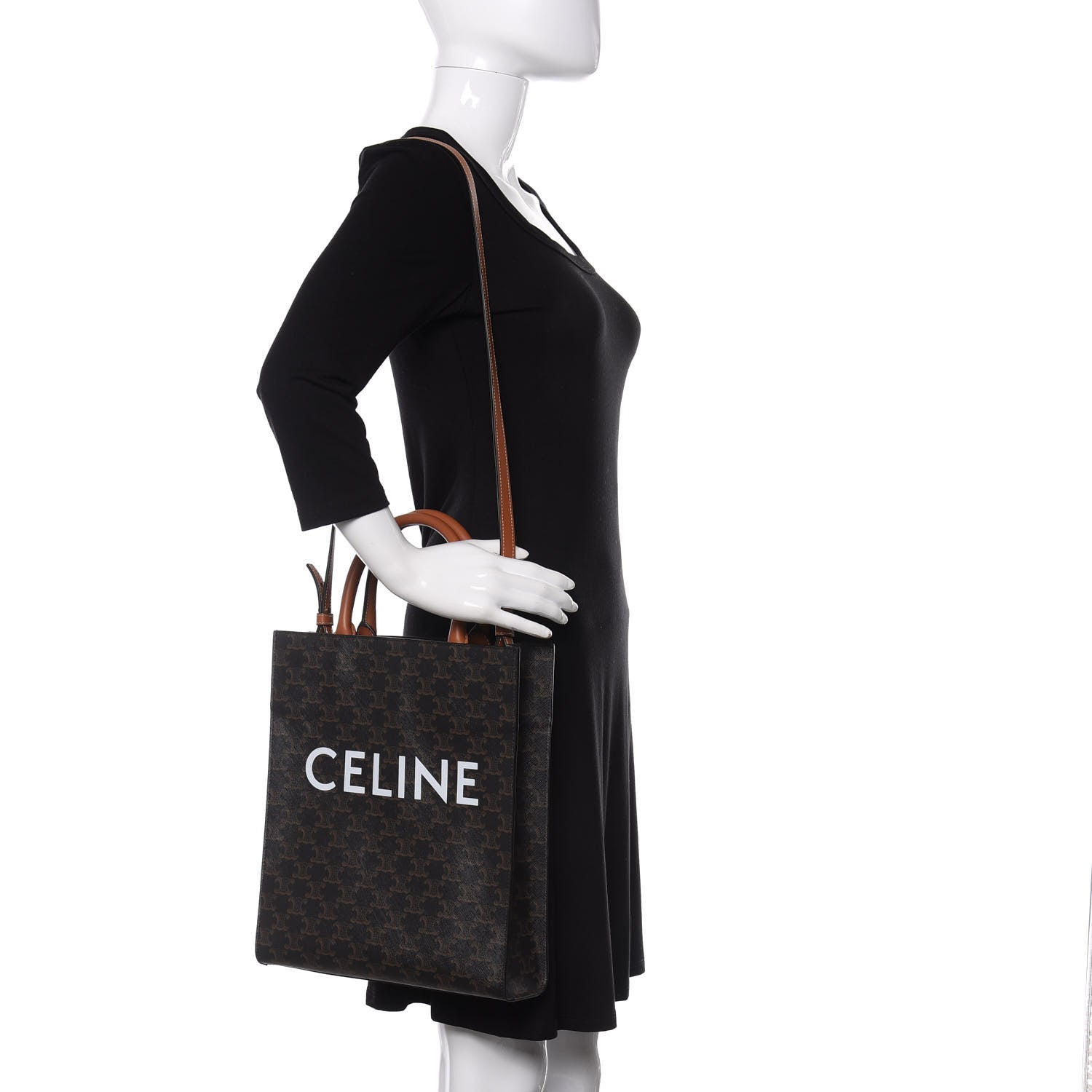 Celine Triomphe Canvas Calfskin Small Vertical Cabas Tan 2 of 9