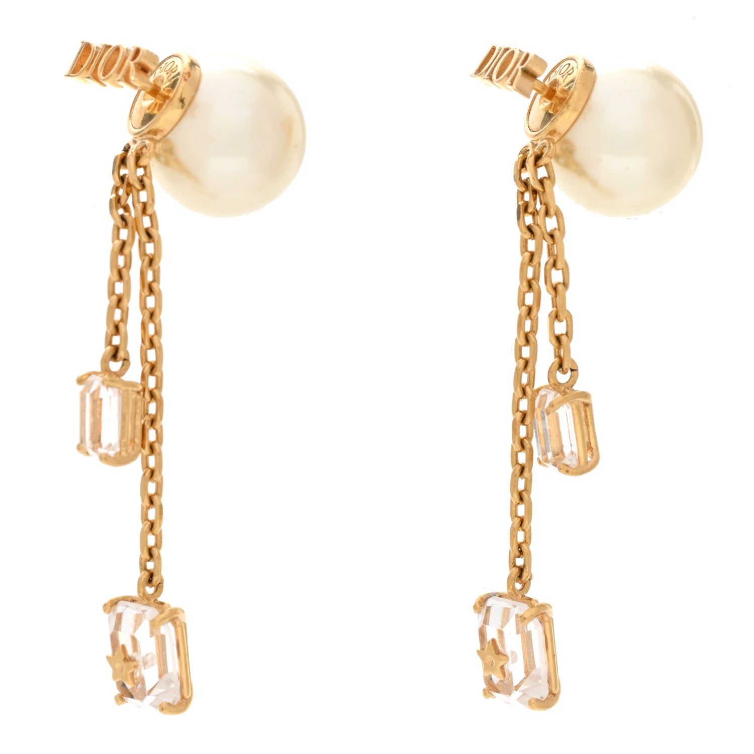 Christian Dior Pearl Crystal Tribal Drop Earrings Gold 1 of 5