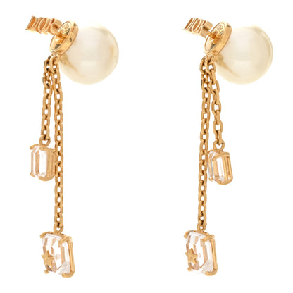 Christian Dior Pearl Crystal Tribal Drop Earrings Gold 1 of 5