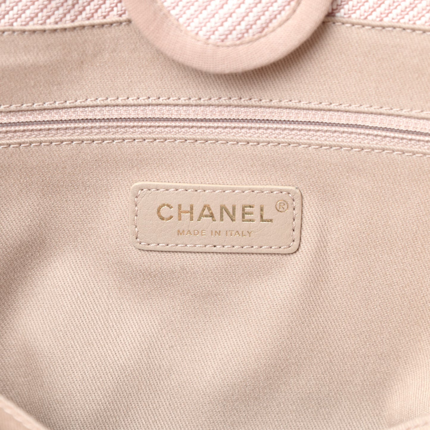 Mixed Fibers Calfskin Small Deauville Tote Beige
