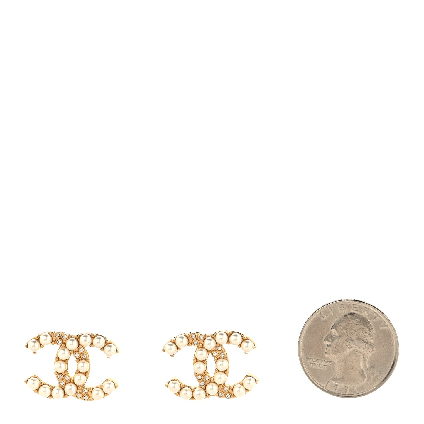 Metal Crystal Pearl CC Earrings Gold