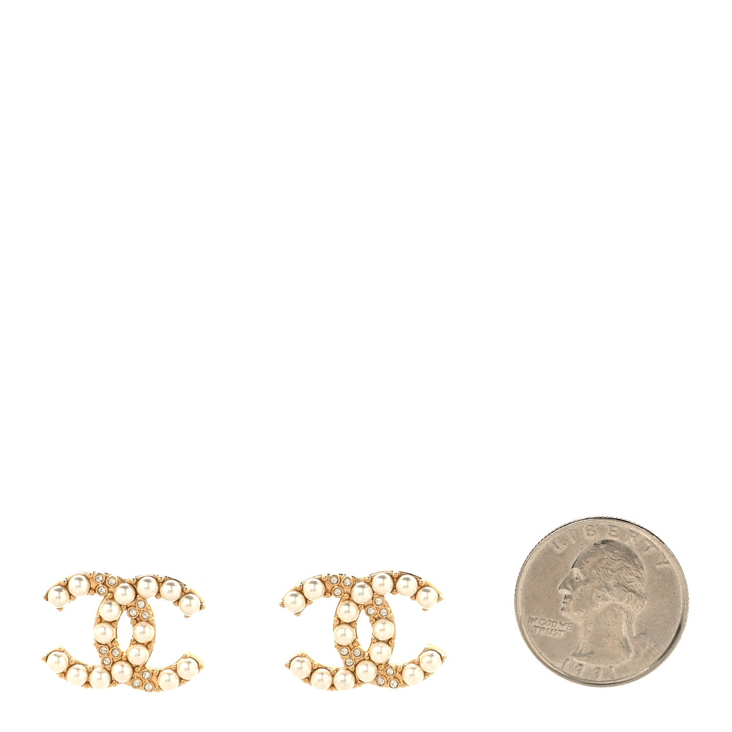Chanel Metal Crystal Pearl CC Earrings Gold 2 of 5