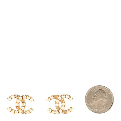 Chanel Metal Crystal Pearl CC Earrings Gold 2 of 5