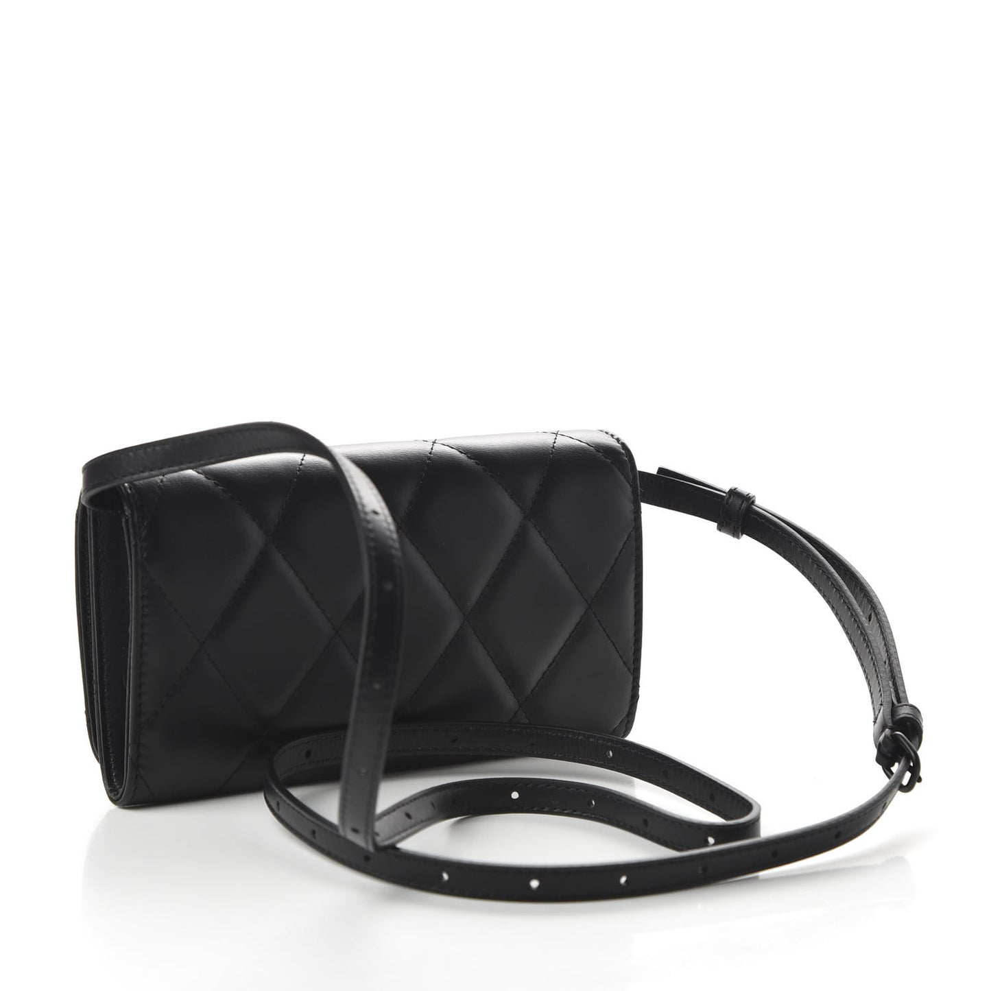 Nappa Calfskin Quilted Touch B Phone Holder With Strap Black