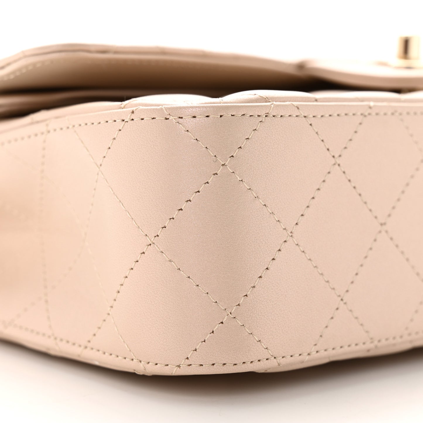 Iridescent Lambskin Quilted Medium Double Flap Light Beige