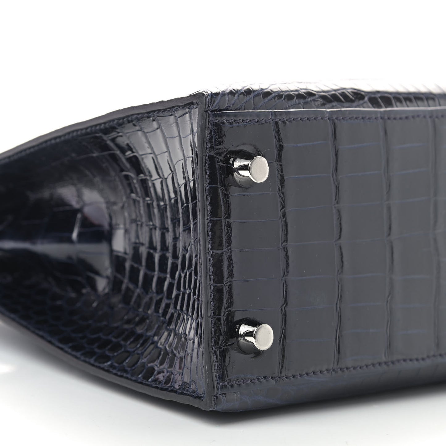 Shiny Porosus Crocodile Kelly Sellier 25 Bleu Marine