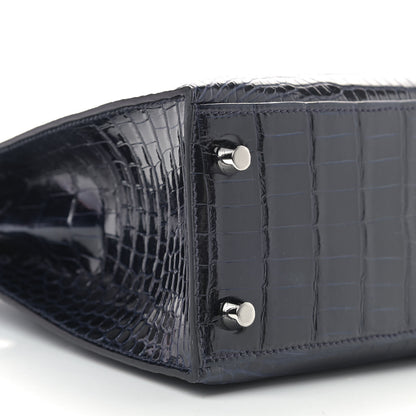 Hermes Shiny Porosus Crocodile Kelly Sellier 25 Bleu Marine 5 of 10