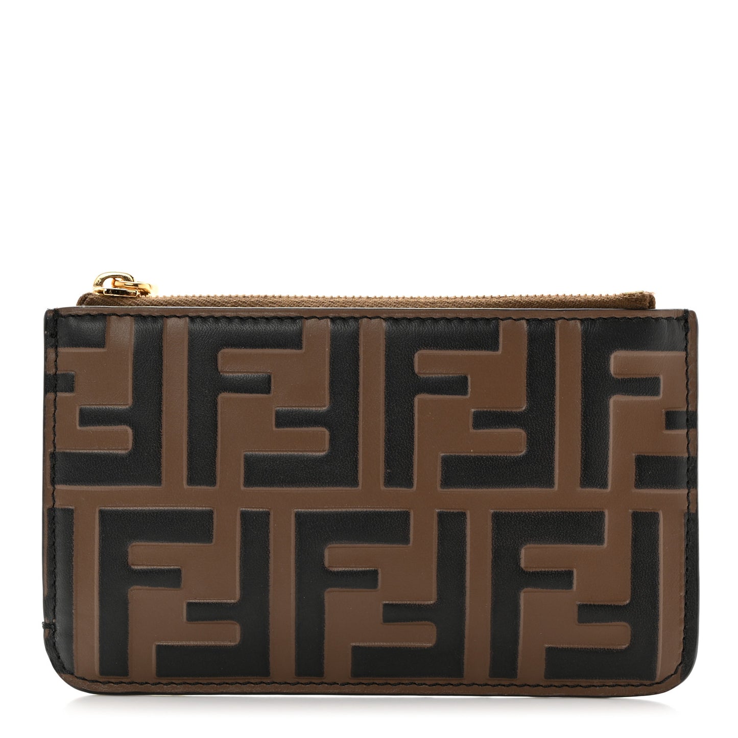 Vitello Soft F is Fendi Bi-Color FF 1974 Embossed Key Case Pouch Maya Black