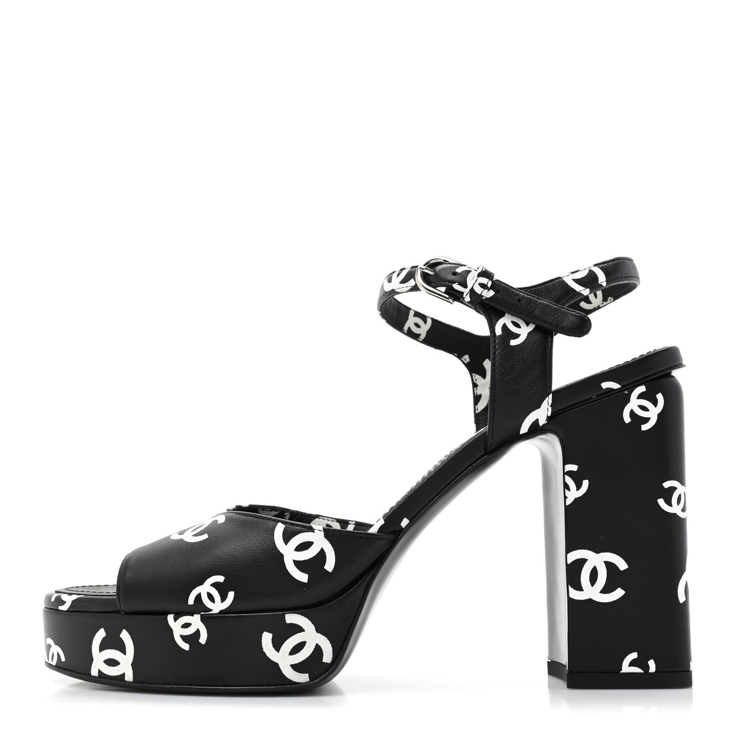 Printed Lambskin CC Platform Sandals 39.5 Black White