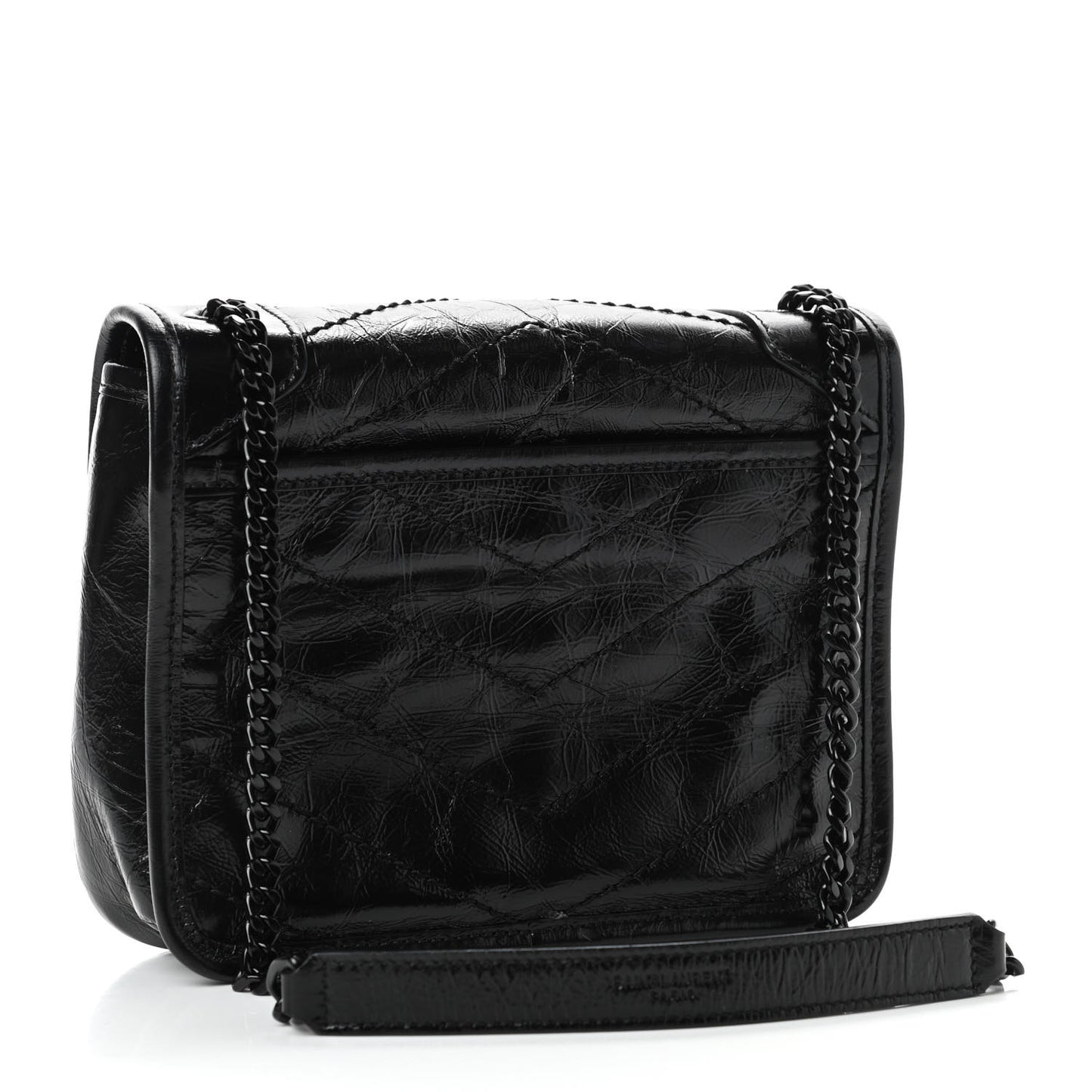 Crinkled Calfskin Matelasse Monogram Niki Chain Wallet Black