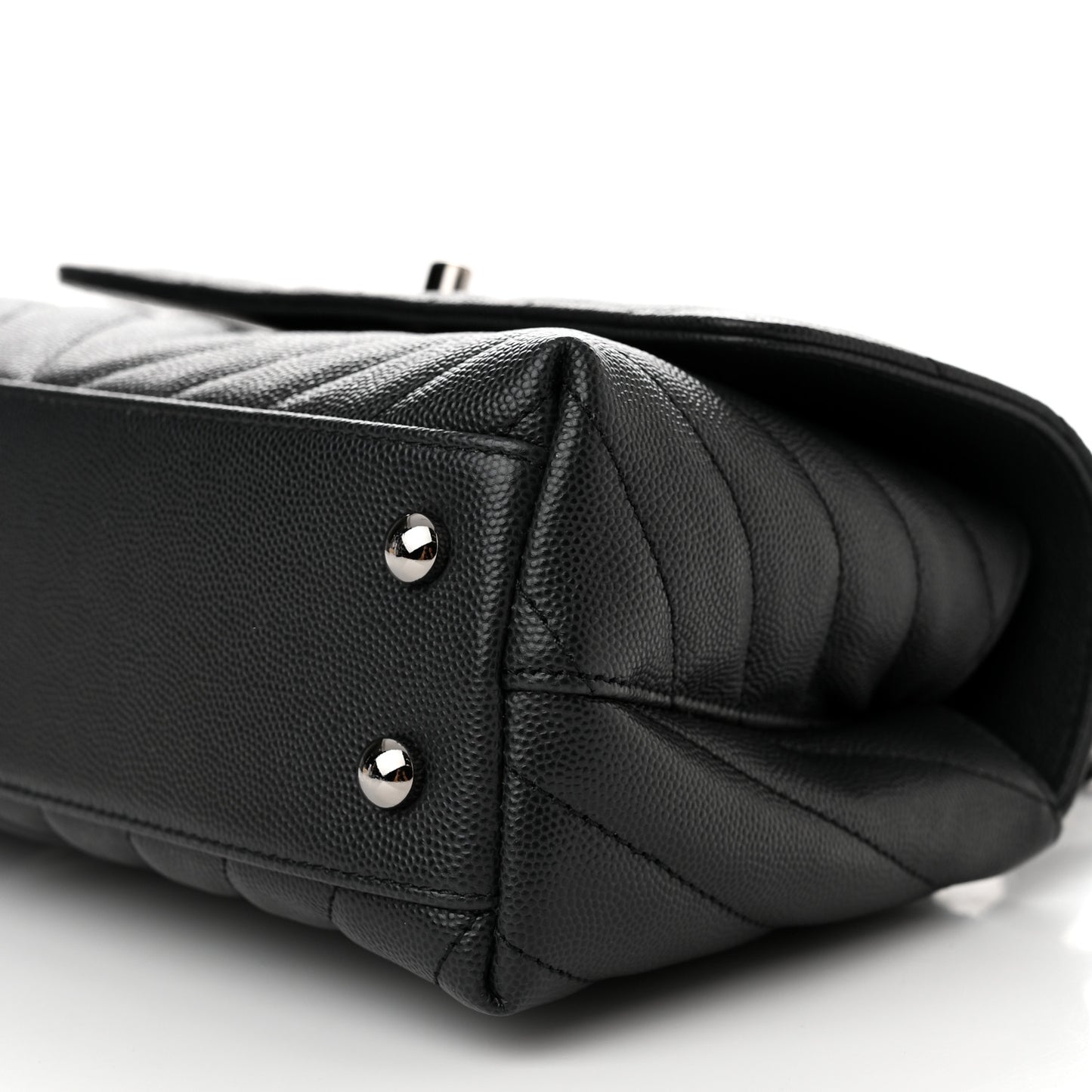 Caviar Chevron Quilted Mini Coco Handle Flap Dark Grey
