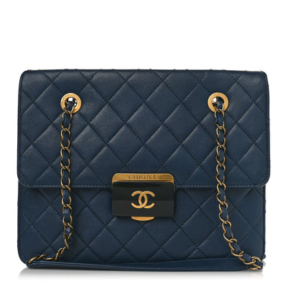 Chanel Sheepskin Quilted Small Beauty Lock Shopping Tote Navy Blue 1 of 11