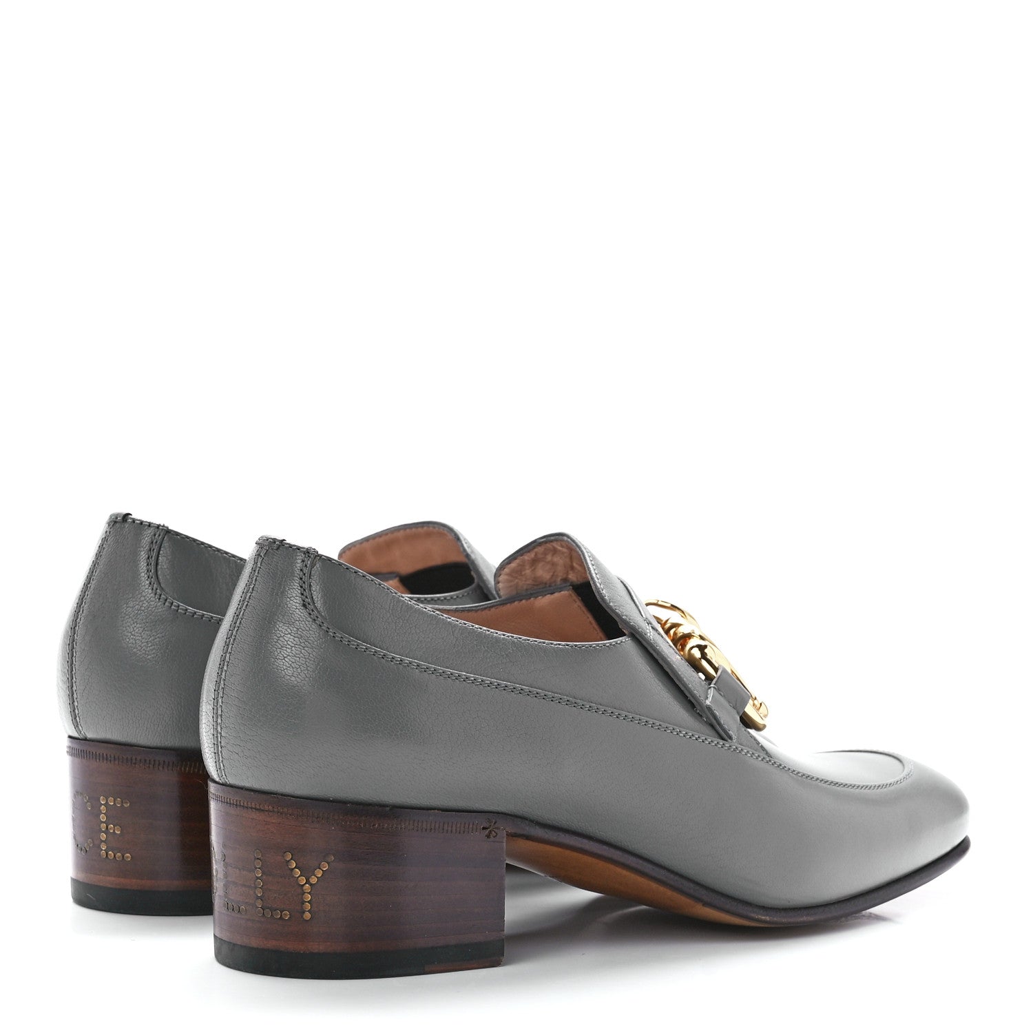 Gucci Goatskin Womens Chain Mid-Heel Loafers 39 Dusty Grey 4 of 10