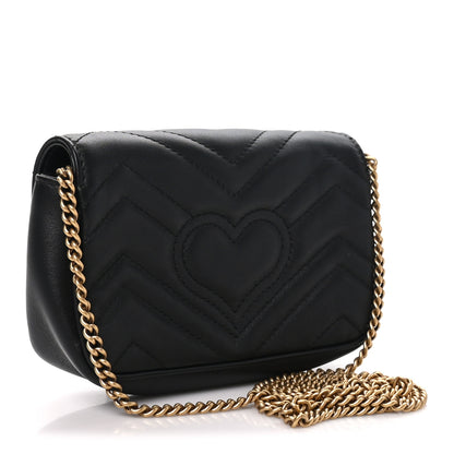 Gucci Calfskin Matelasse Super Mini GG Marmont Shoulder Bag Black 3 of 10