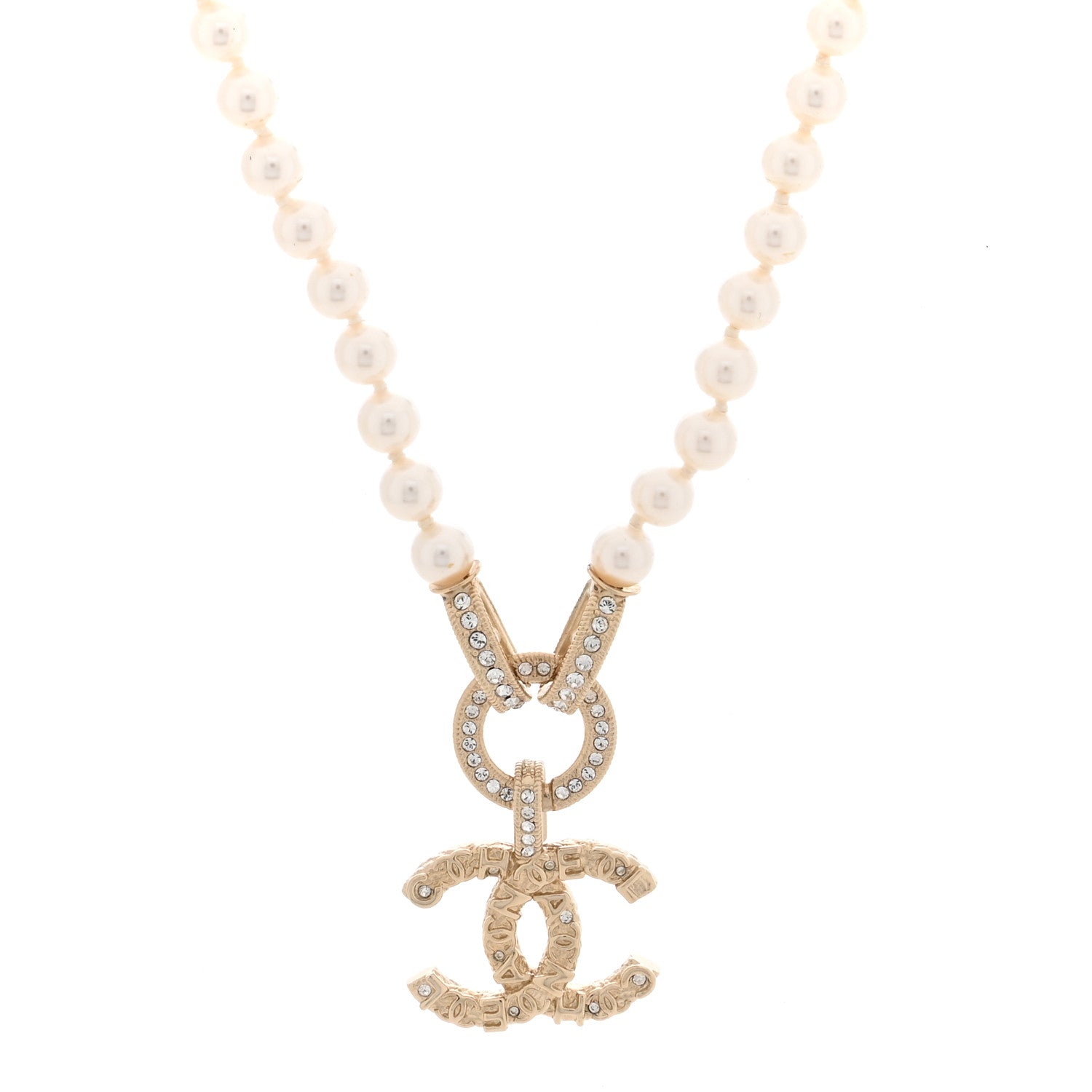 Chanel Pearl Crystal CC Short Logo Necklace Gold 1 of 5