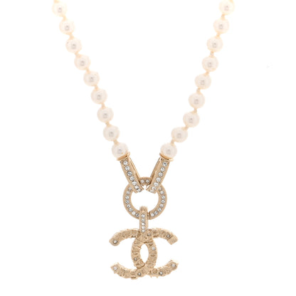 Chanel Pearl Crystal CC Short Logo Necklace Gold 1 of 5