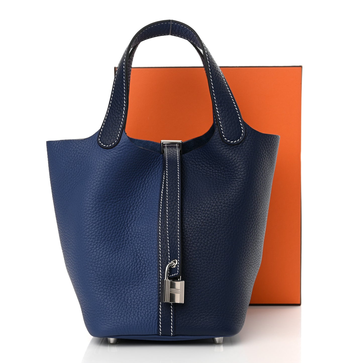 Taurillon Clemence Casaque Picotin Lock 18 PM Bleu Saphir Bleu Brighton