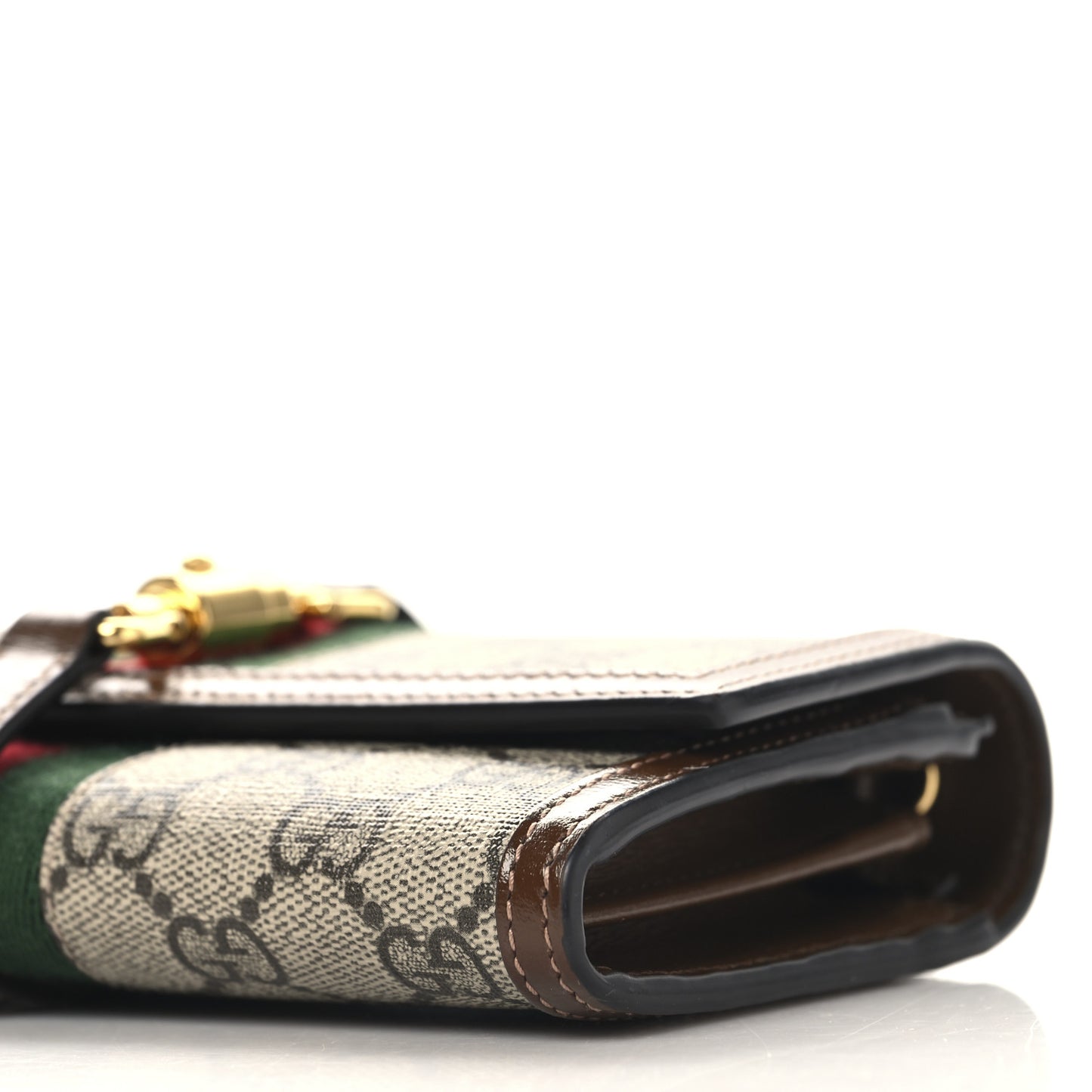 GG Supreme Monogram Azalea Calfskin Web Jackie 1961 Chain Wallet Beige Ebony Brown Sugar