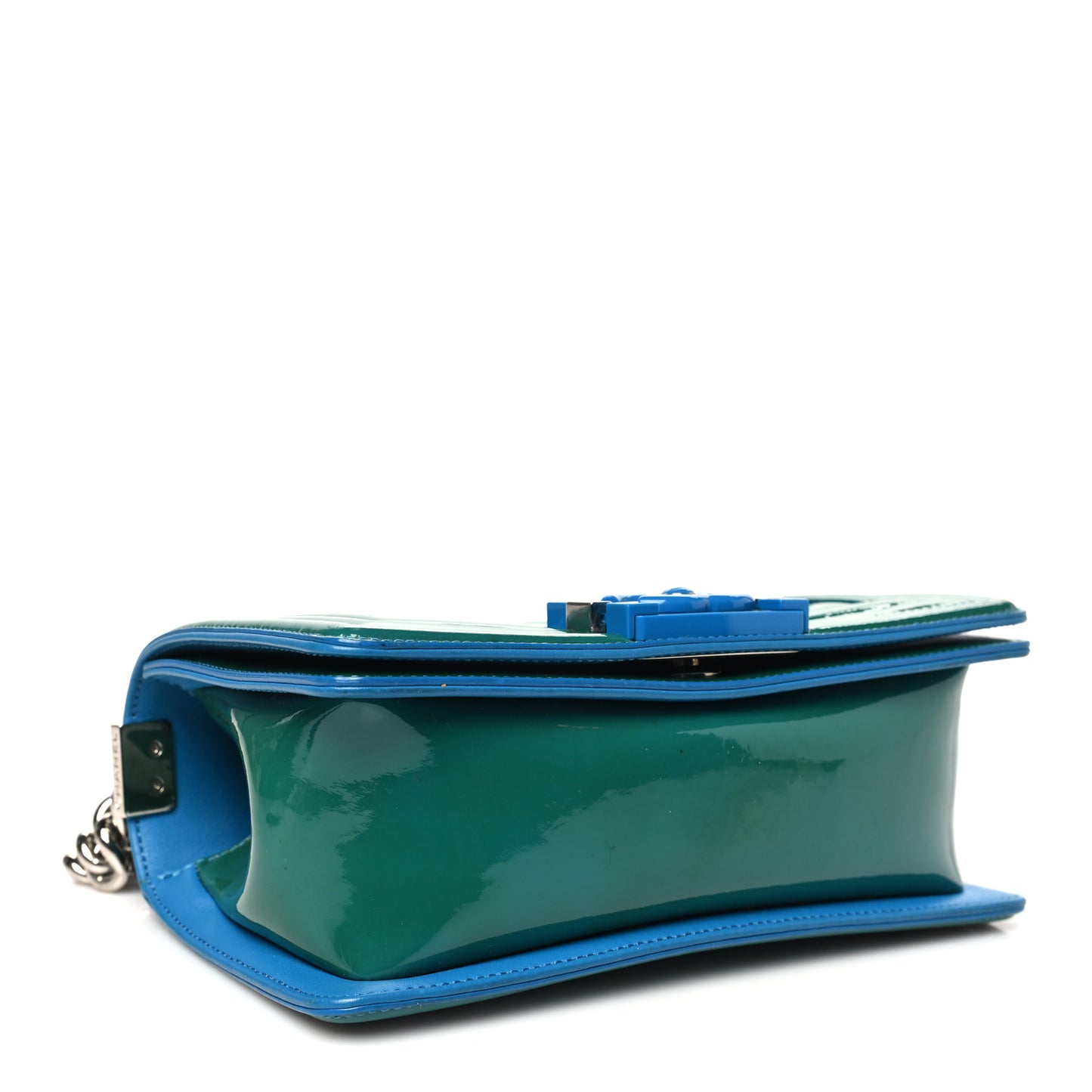 Patent Calfskin Quilted Small Plexiglass Boy Flap Blue