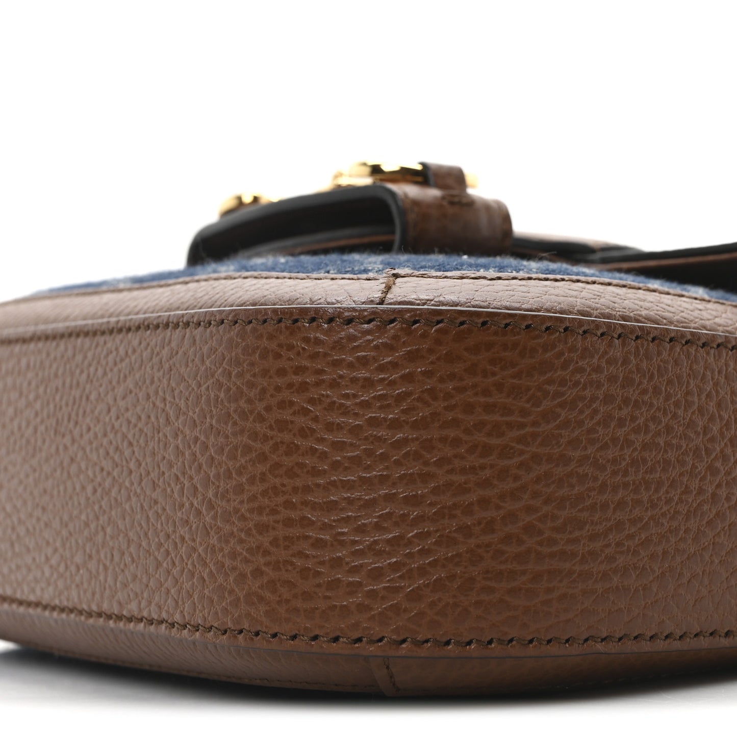 New Denim GG Monogram Dollar Calfskin Web Mini Horsebit 1955 Shoulder Bag Blue Tea Cuir Epilog