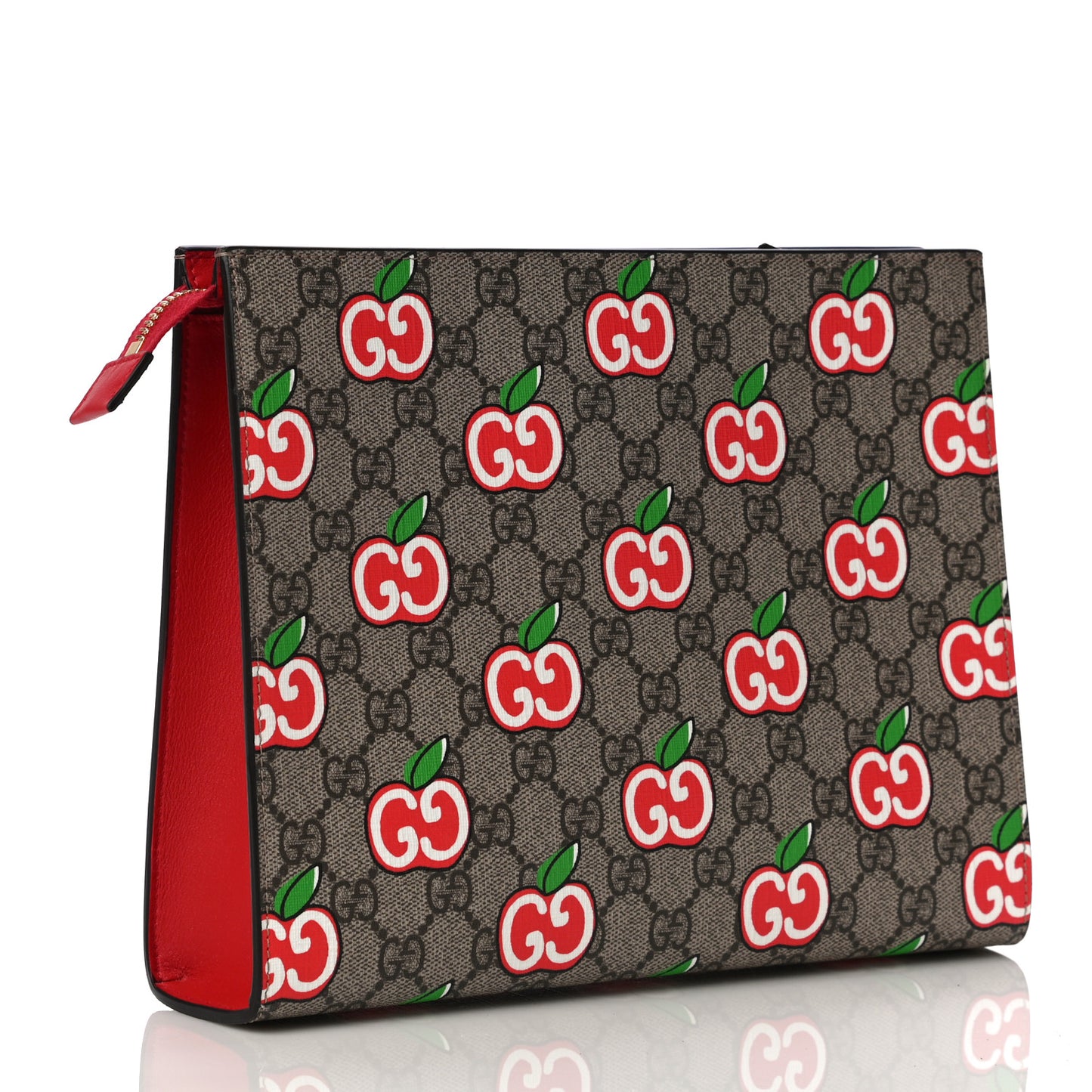 GG Supreme Monogram Apple Large Cosmetic Case Beige Multicolor Lobster Red