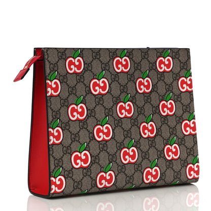 Gucci GG Supreme Monogram Apple Large Cosmetic Case Beige Multicolor Lobster Red 2 of 10