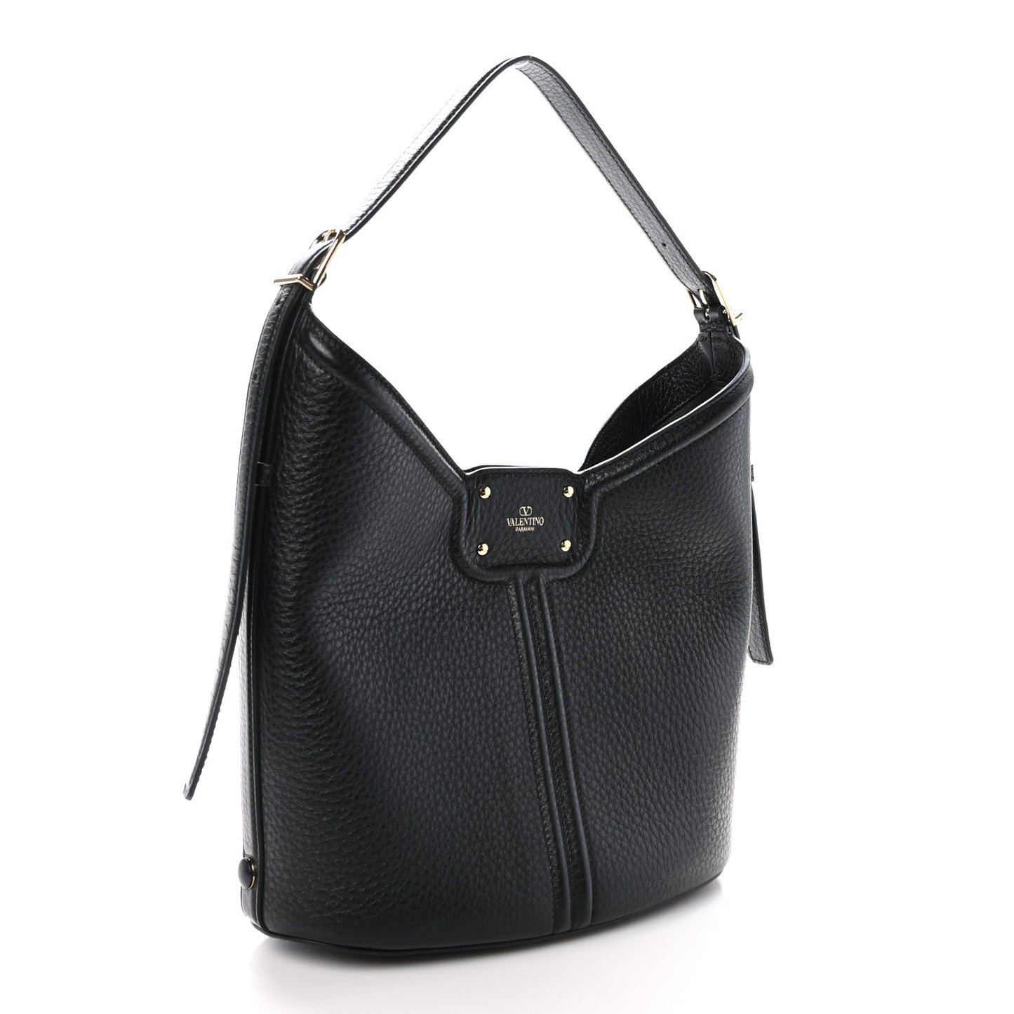 Grainy Calfskin Vertical Hobo Bag Black
