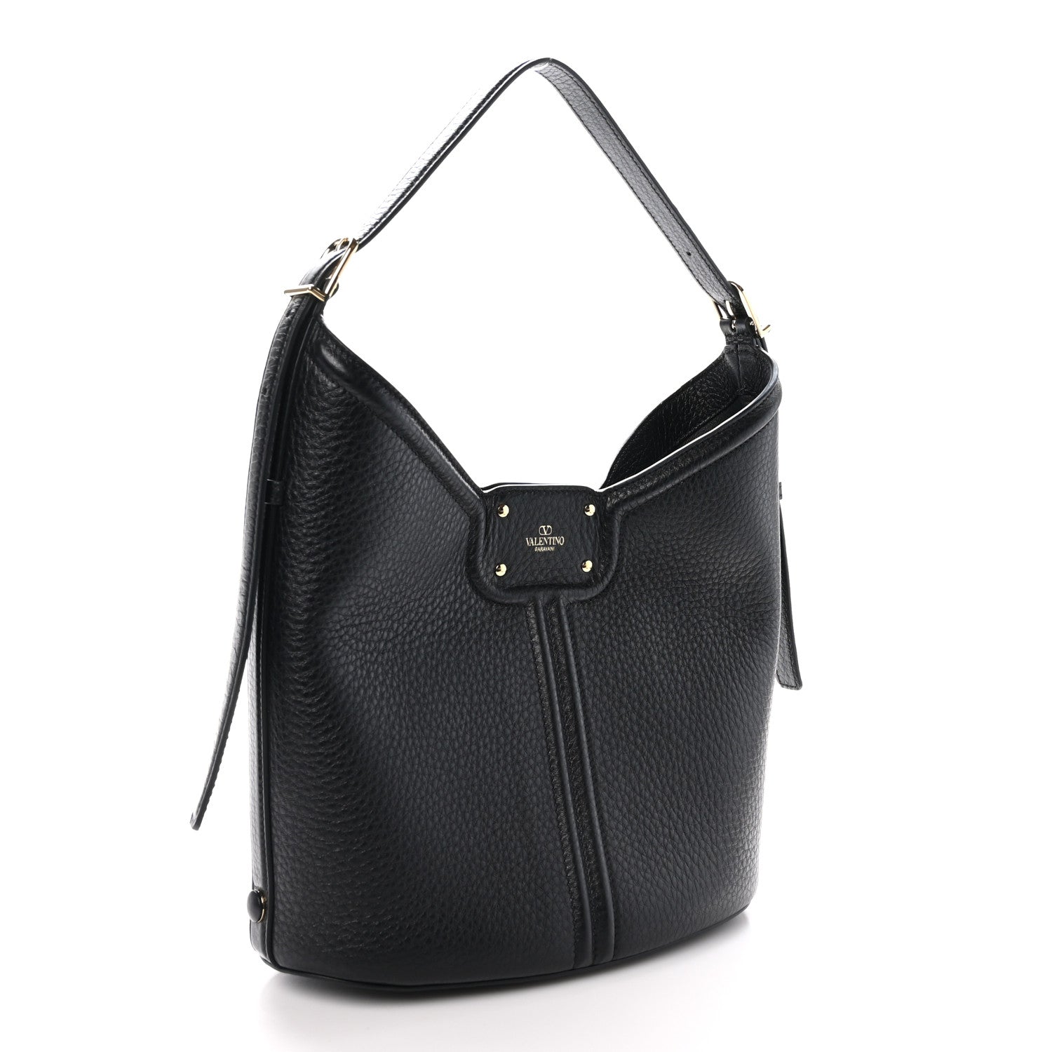 Valentino Garavani Grainy Calfskin Vertical Hobo Bag Black 3 of 9