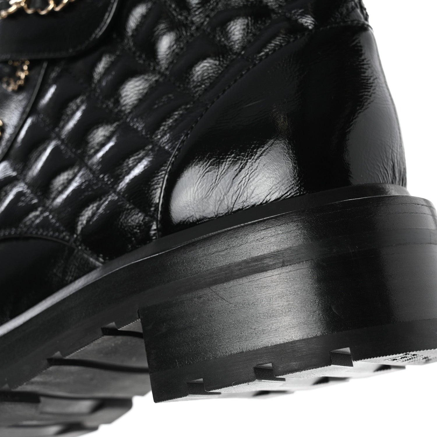 Chanel Shiny Calfskin Quilted Lace Up Combat Boots 39 Black 9 of 10