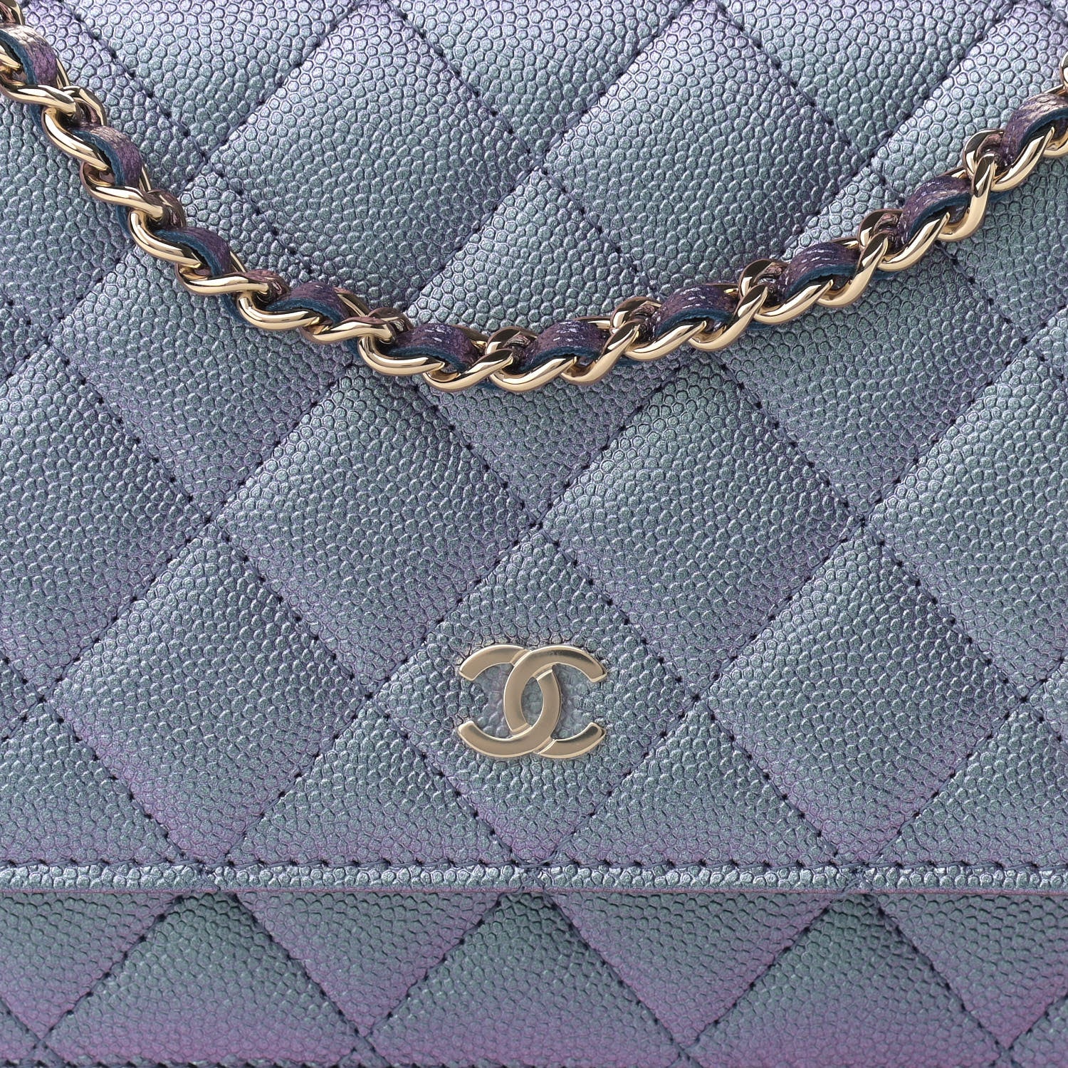 Chanel Iridescent Caviar Quilted Wallet On Chain WOC Dark Blue 9 of 12