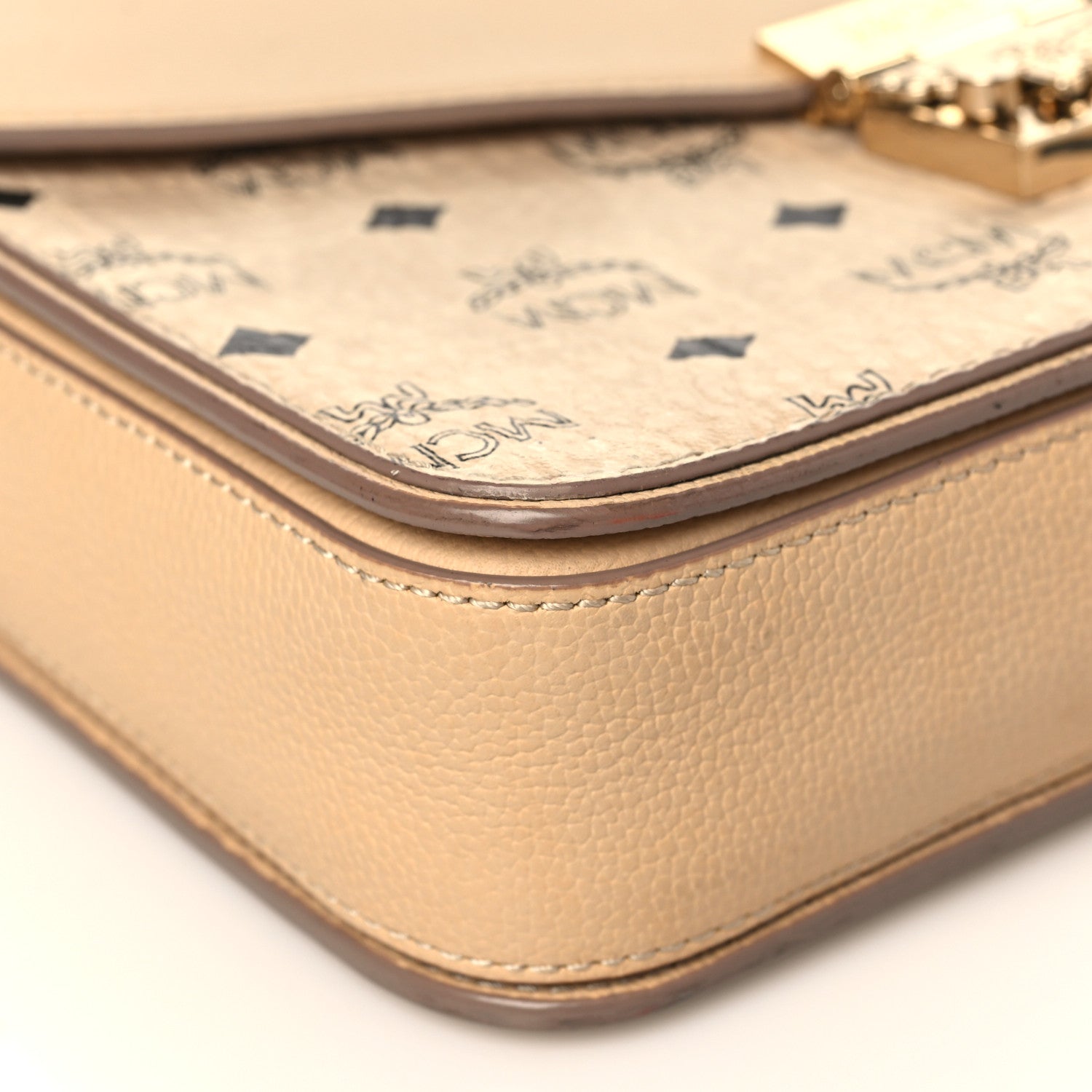 MCM Visetos Calfskin Medium Patricia Satchel Beige 7 of 8
