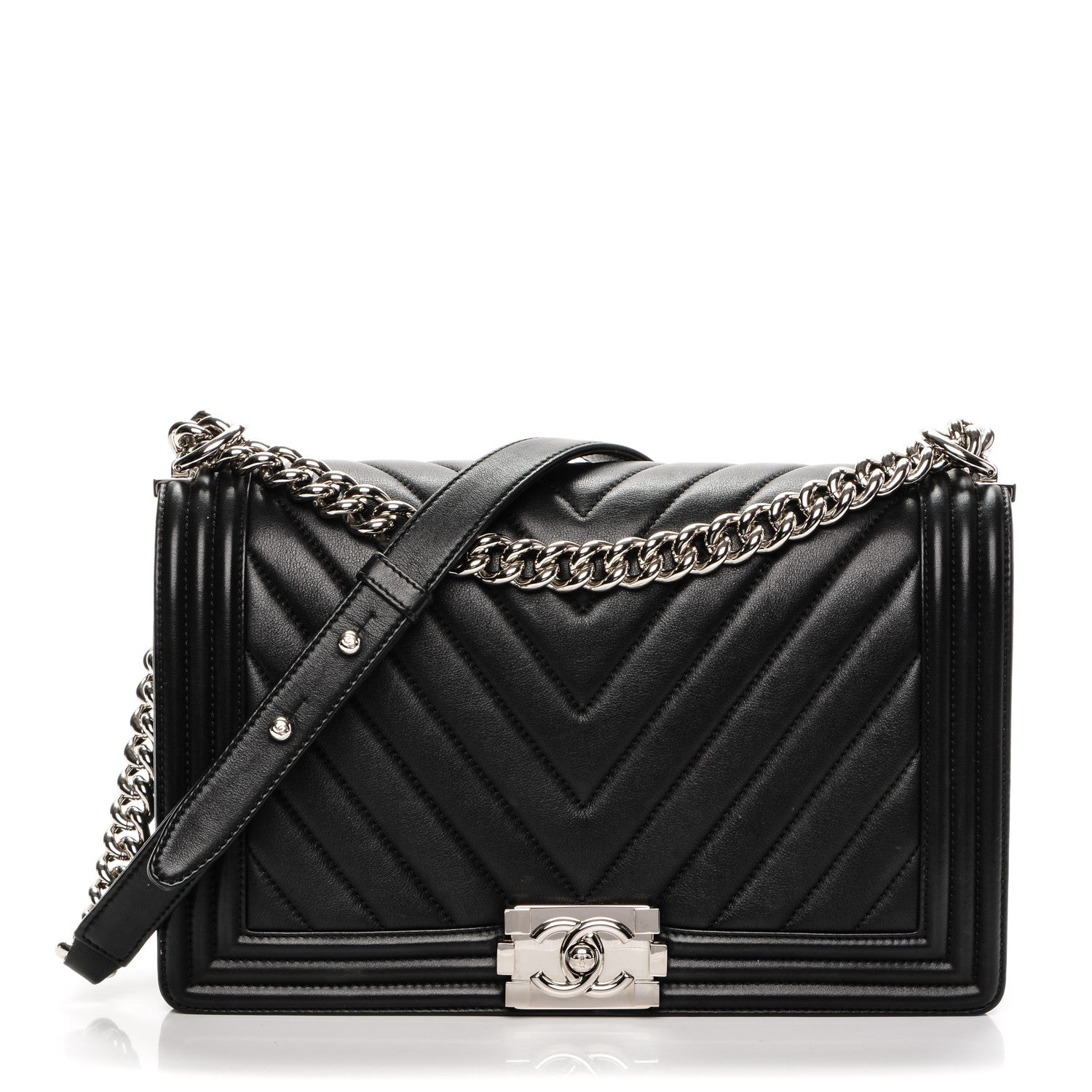 Chanel Calfskin Chevron Quilted New Medium Boy Flap Black 1 of 8