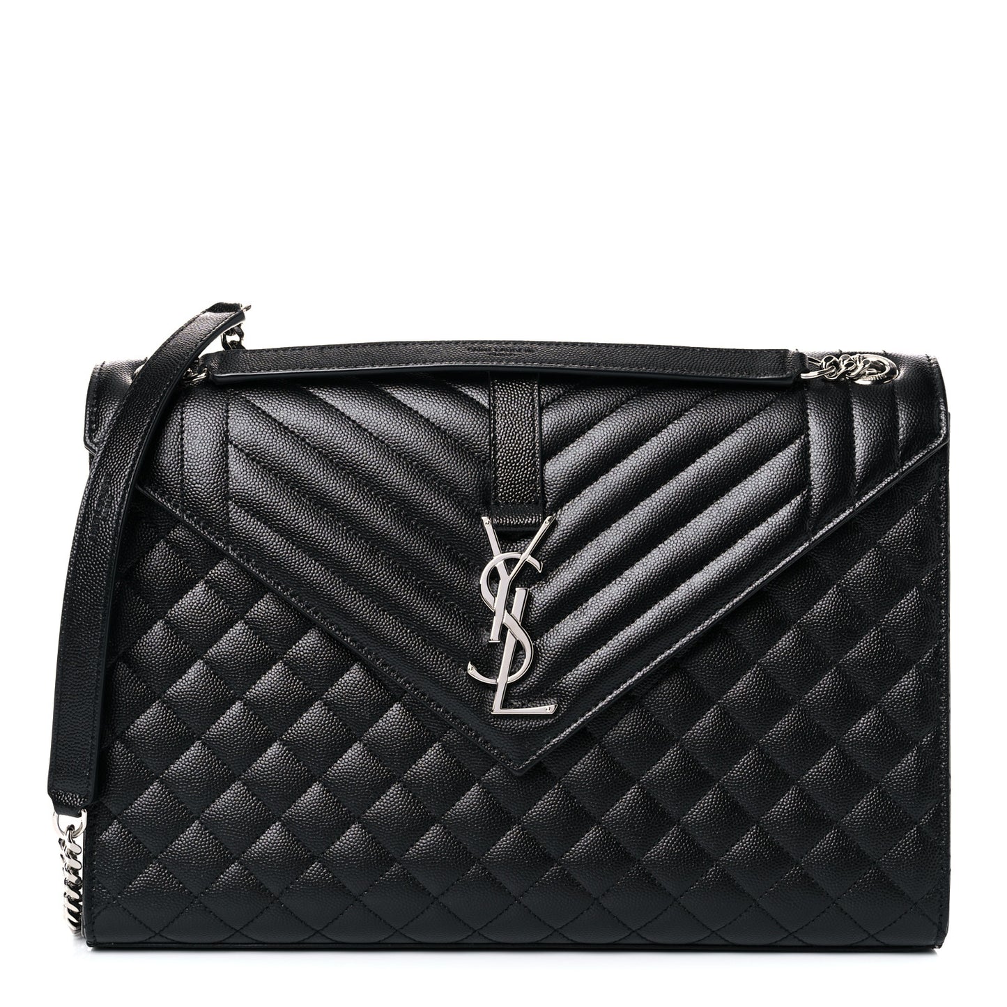 Grain De Poudre Textured Mixed Matelasse Large Triquilt Monogram Satchel Black