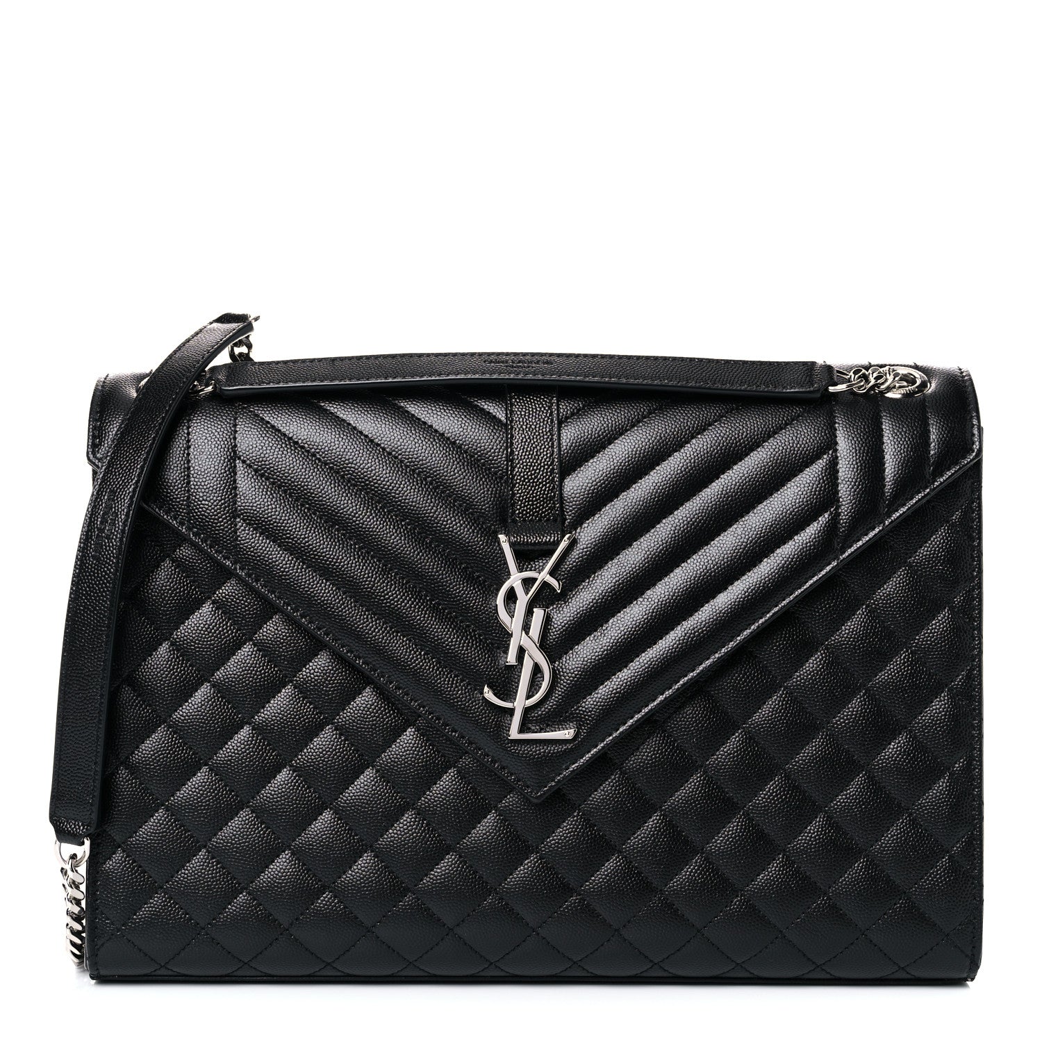 Saint Laurent Grain De Poudre Textured Mixed Matelasse Large Triquilt Monogram Satchel Black 1 of 12