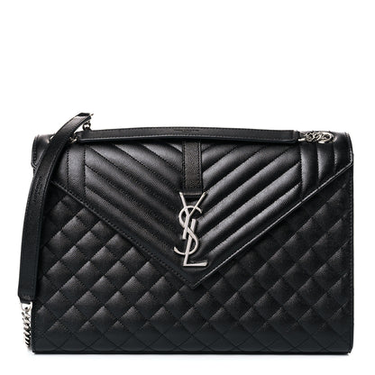 Saint Laurent Grain De Poudre Textured Mixed Matelasse Large Triquilt Monogram Satchel Black 1 of 12