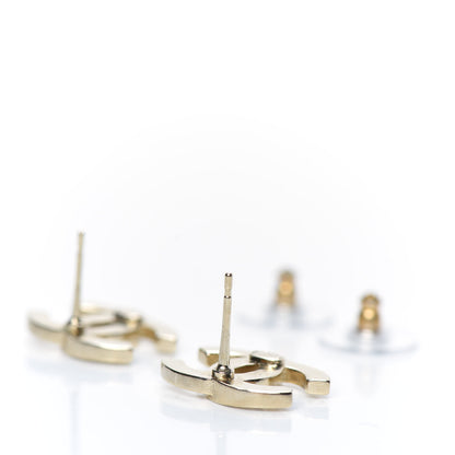 Chanel Crystal Metal CC Paris Button Stud Earrings Gold 4 of 5