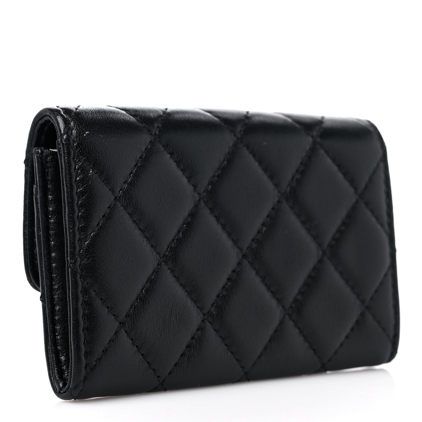 Lambskin Quilted Flap Card Holder Black