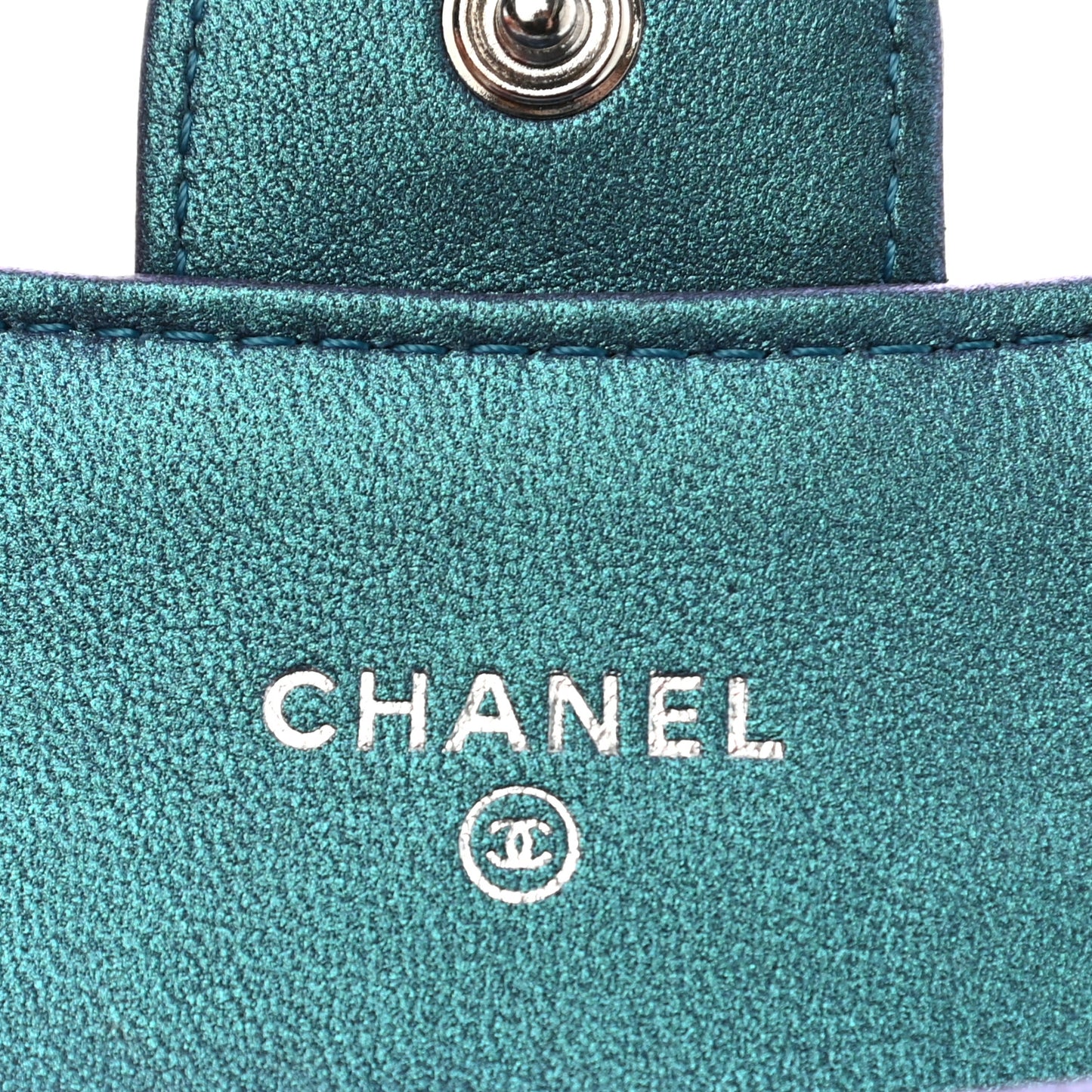 Iridescent Lambskin Quilted Flap Card Holder Turquoise