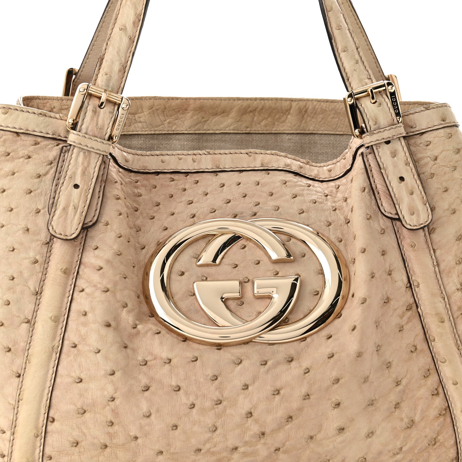 Gucci Ostrich Medium Britt Tote Beige 8 of 10