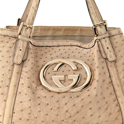 Gucci Ostrich Medium Britt Tote Beige 8 of 10