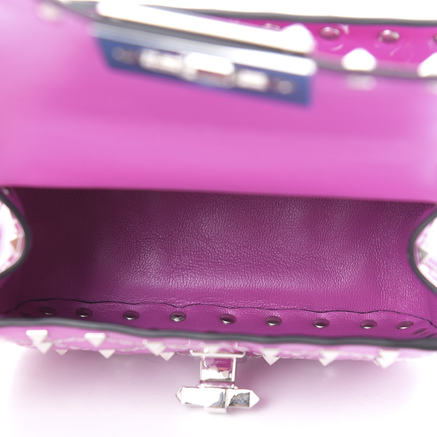 Patent Micro Rockstud Spike Shoulder Bag Radiant Orchid