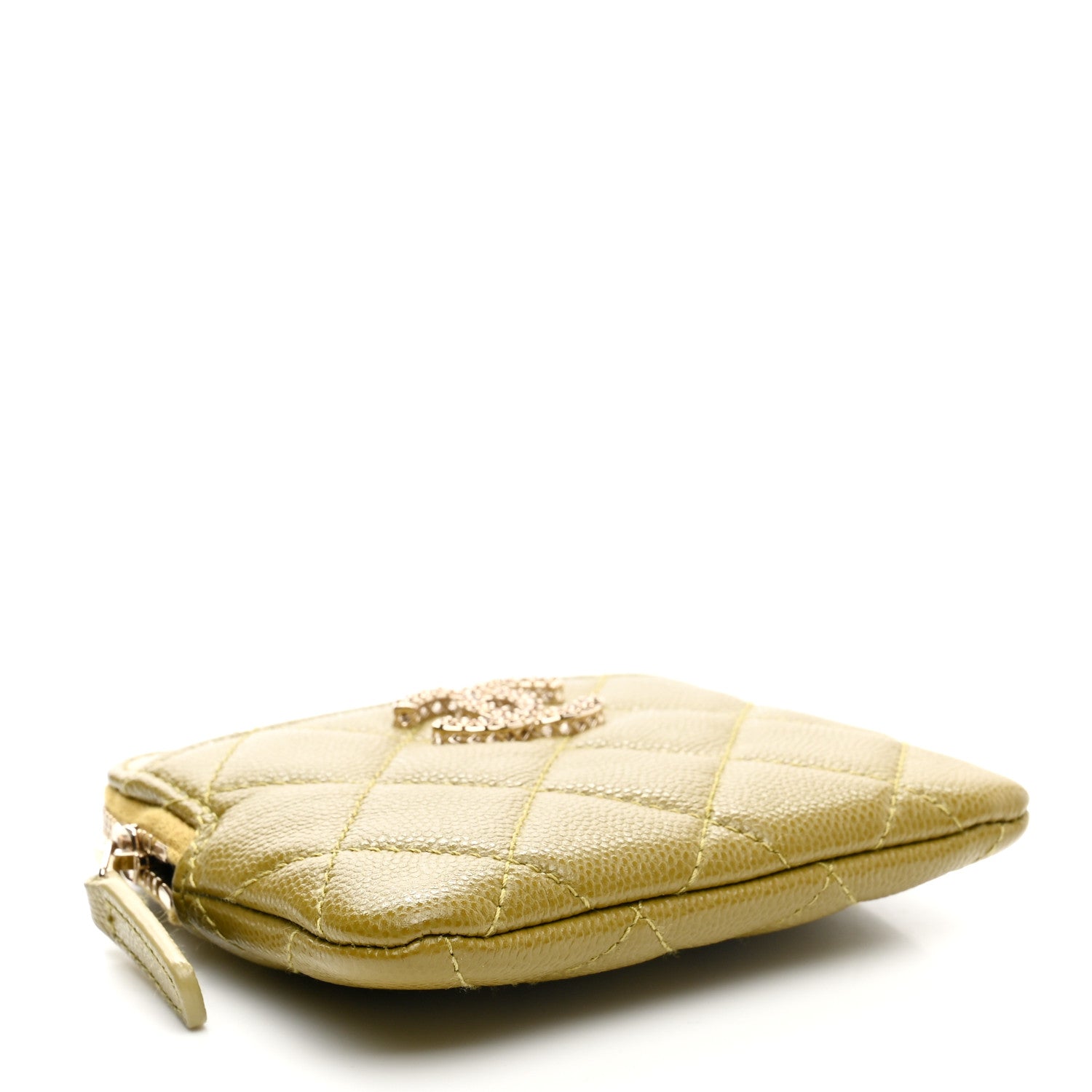 Chanel Caviar Quilted Crystal Zip Card Holder Wallet Green 4 of 11