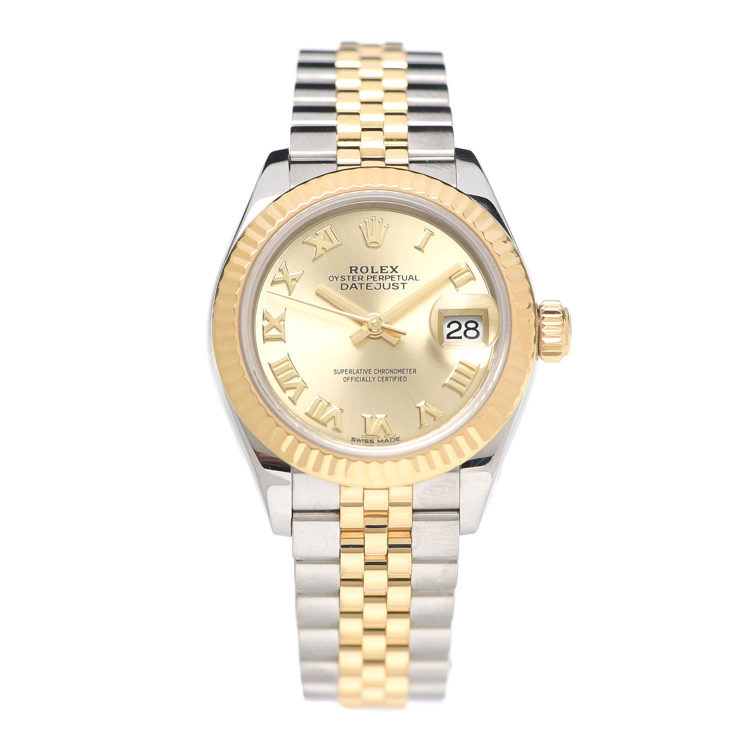 Rolex Stainless Steel 18K Yellow Gold 28mm Oyster Perpetual Datejust Watch Champagne Roman 279173 1 of 5