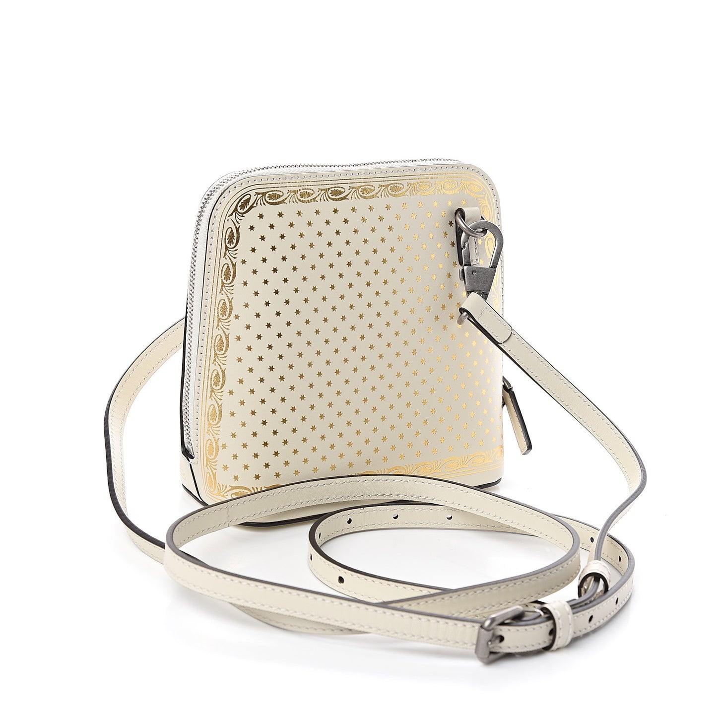 X SEGA Calfskin GUCCY Stars Mini Dome Shoulder Bag Mystic White Gold