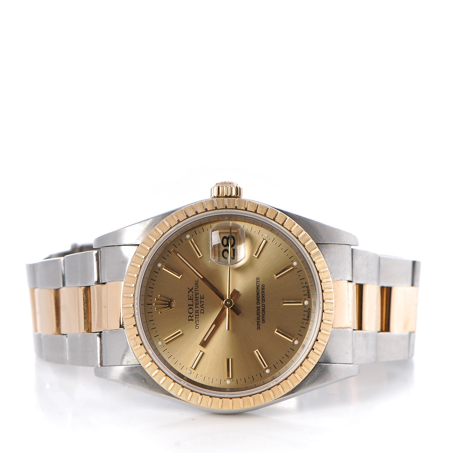 Rolex Stainless Steel 18K Yellow Gold 34mm Oyster Perpetual Date Watch Champagne 15223 3 of 6