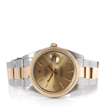 Rolex Stainless Steel 18K Yellow Gold 34mm Oyster Perpetual Date Watch Champagne 15223 3 of 6