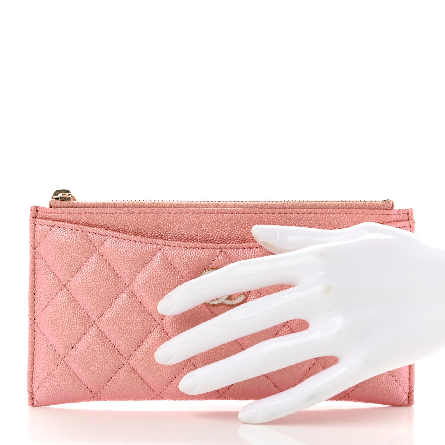 Chanel Iridescent Caviar Quilted Classic Zip Pouch Rose Pink 2 of 7