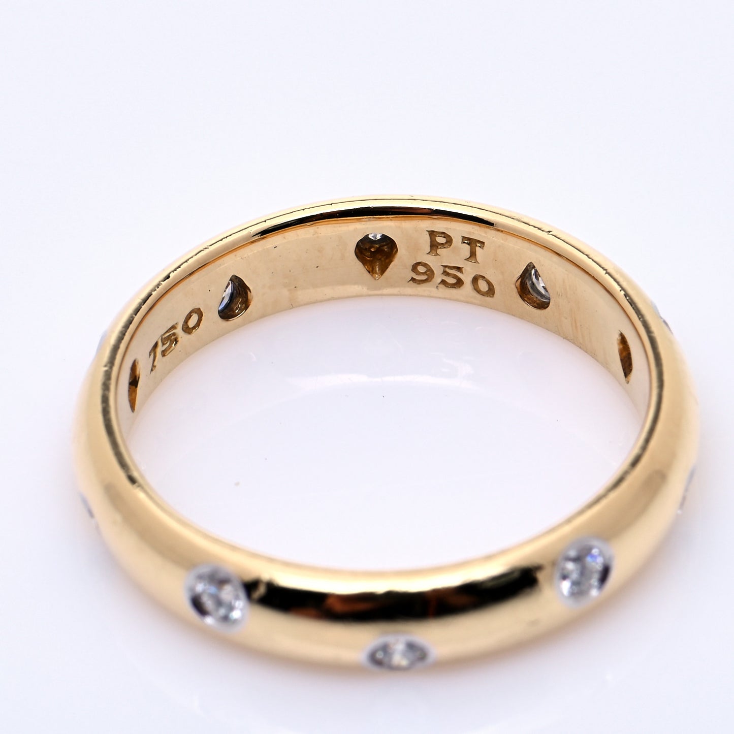 18K Yellow Gold Platinum Diamond 4mm Etoile Band Ring 53 6.5