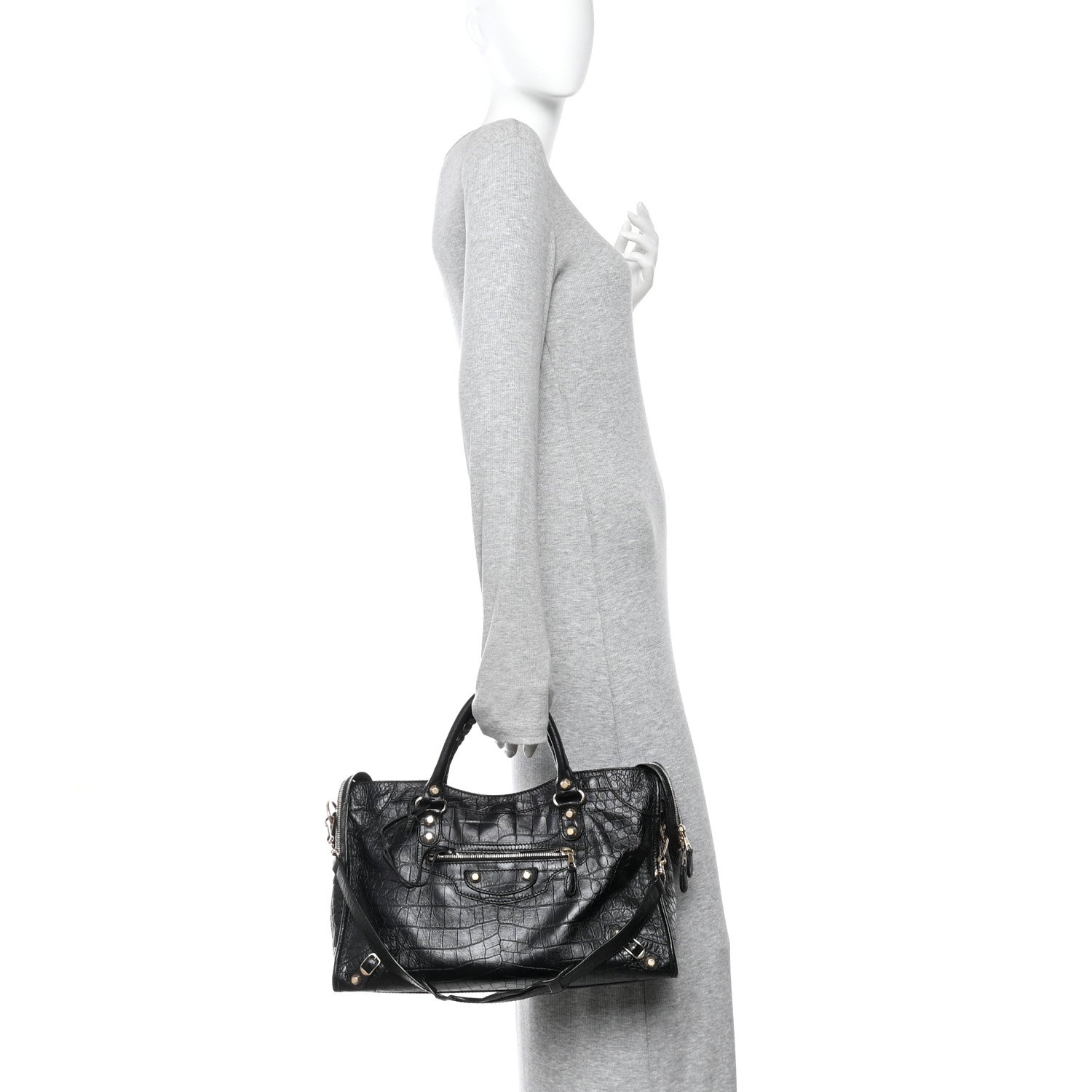 Balenciaga Calfskin Crocodile Embossed Giant 12 Gold Hardware City Black 2 of 11